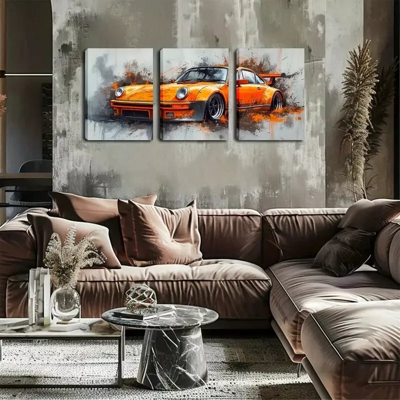 3pcs  Vibrant Orange Sports Car Triptych Wall Art Set Canvas Framed 40x60cm - High Quality Print 100% Australian Made Wall Canvas Ready to Hang