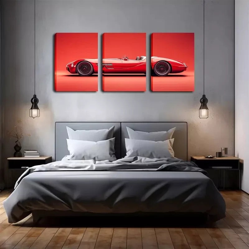 3pcs  Vintage Red Sports Car Canvas Print  Wall Art Set Canvas Framed 40x60cm - High Quality Print 100% Australian Made Wall Canvas Ready to Hang