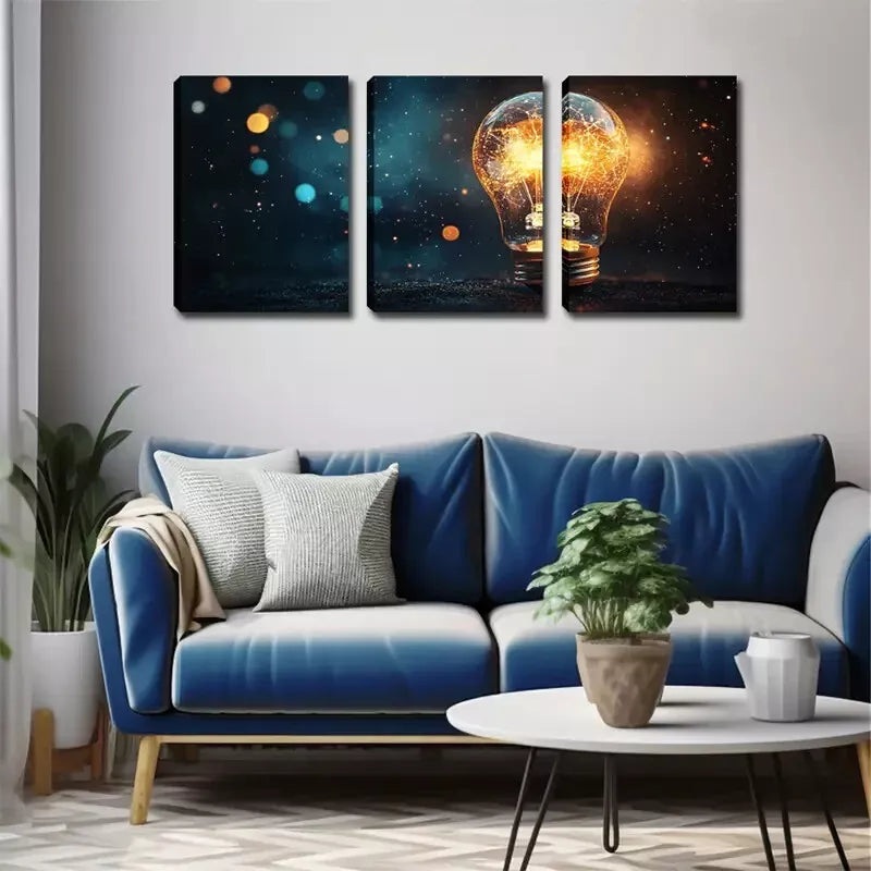 3pcs A Bright Light Bulb Wall Art Set Canvas Framed 40x60cm - High Quality Print 100% Australian Made Wall Canvas Ready to Hang
