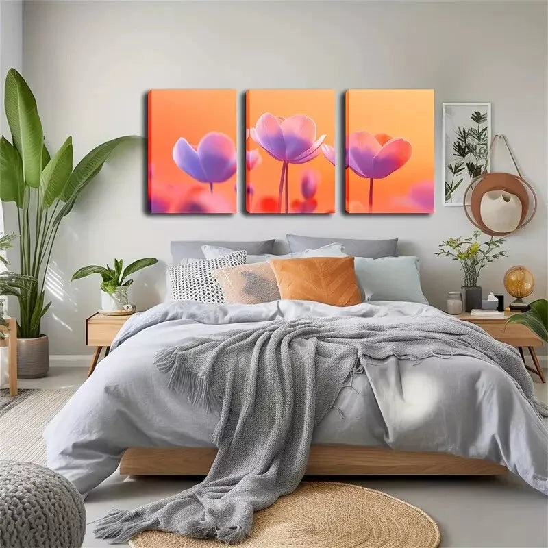 3pcs A few Pink Flowers Wall Art Set Canvas Framed 40x60cm - High Quality Print 100% Australian Made Wall Canvas Ready to Hang
