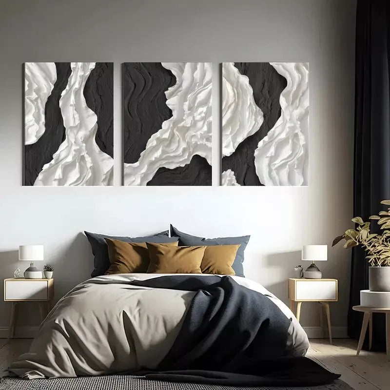 3pcs Abstract Black and White Wall Art Canvas Framed 40x60cm - High Quality Print 100% Australian Made Wall Canvas Ready to Hang