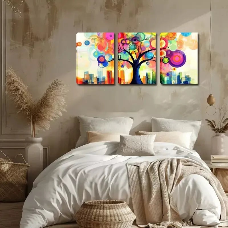 3pcs Abstract Colorful Big Tree  Wall Art Set Canvas Framed 40x60cm - High Quality Print 100% Australian Made Wall Canvas Ready to Hang