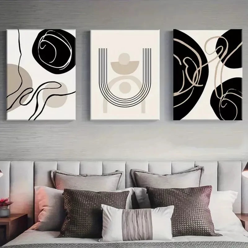 3pcs Abstract Mid Century Modern Boho Wall Art Canvas Framed 40x60cm - High Quality Print 100% Australian Made Wall Canvas Ready to Hang