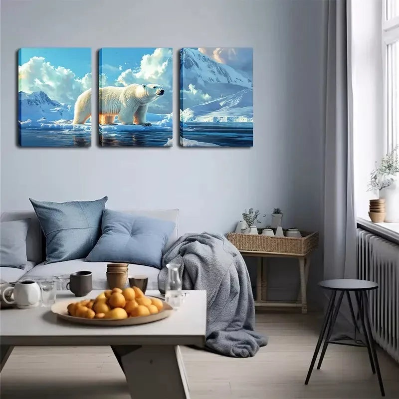 3pcs Arctic Landscape with Majestic White Bear  Wall Art Set Canvas Framed 40x60cm - High Quality Print 100% Australian Made Wall Canvas Ready to Hang