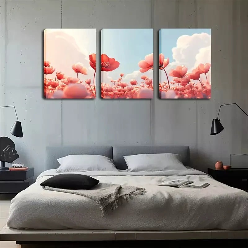 3pcs Beautiful And Romantic Poppies, Wall Art Set Canvas Framed 40x60cm - High Quality Print 100% Australian Made Wall Canvas Ready to Hang