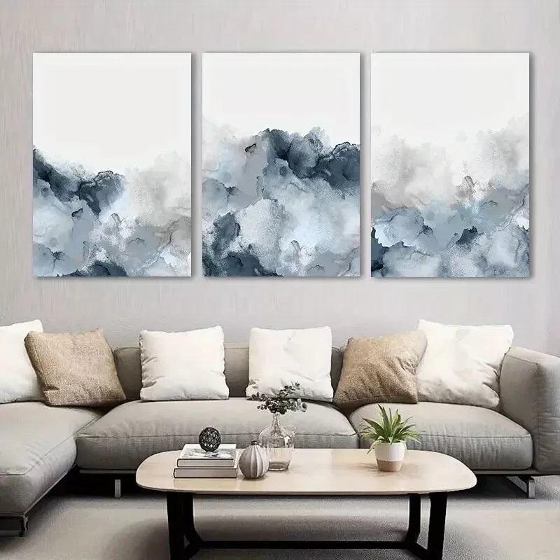 3pcs Blue Gray Wall Art Abstract Canvas Framed 40x60cm - High Quality Print 100% Australian Made Wall Canvas Ready to Hang