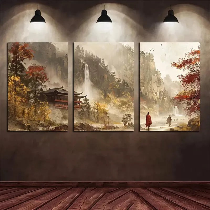 3pcs Chinese Traditional Painting Canvas Framed 40x60cm - High Quality Print 100% Australian Made Wall Canvas Ready to Hang