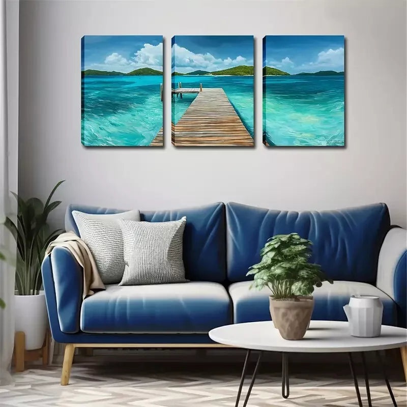 3pcs Coastal Landscape Triptych   Wall Art Set Canvas Framed 40x60cm - High Quality Print 100% Australian Made Wall Canvas Ready to Hang