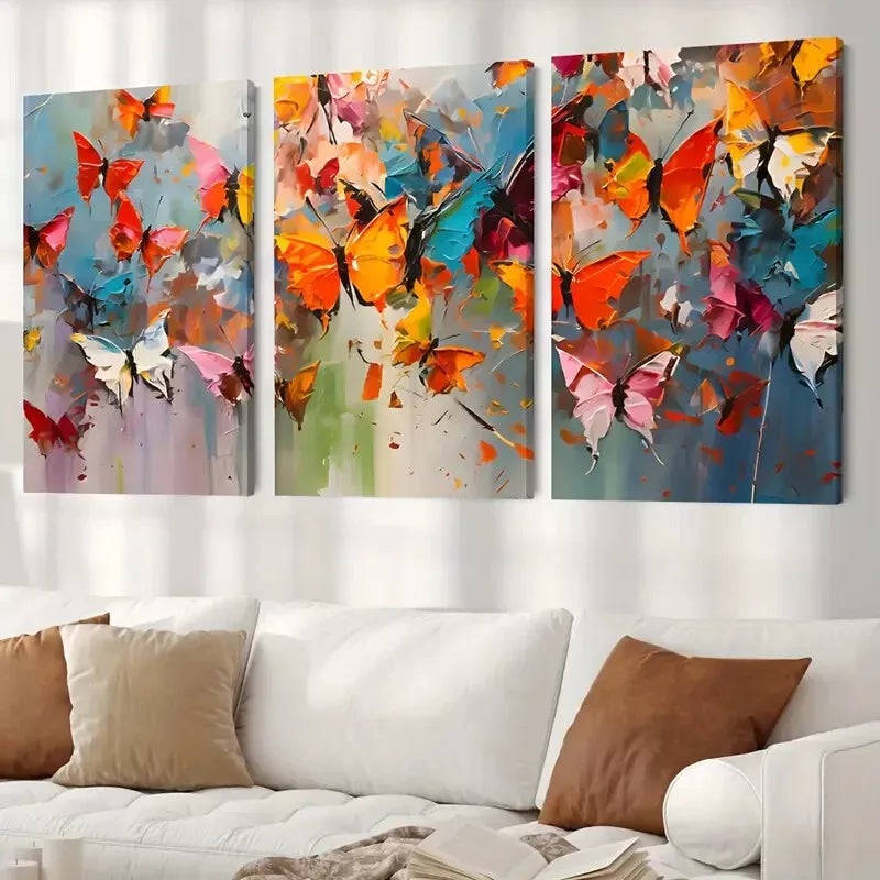 3pcs Colorful Abstract Butterfly Painting Wall Art Set Canvas Framed 40x60cm - High Quality Print 100% Australian Made Wall Canvas Ready to Hang
