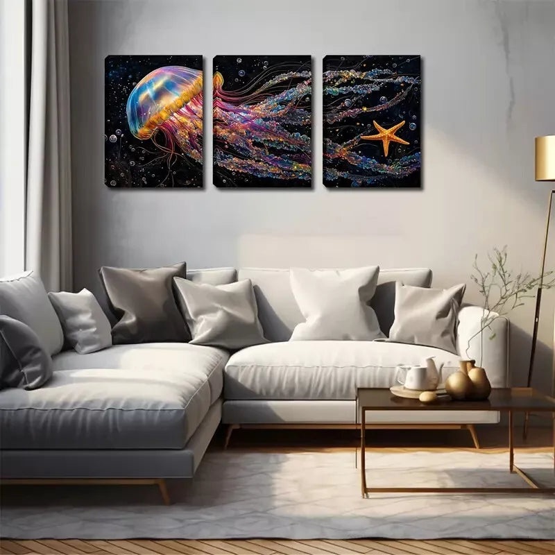 3pcs Colorful Sea Creatures Design Wall Art Set Canvas Framed 40x60cm - High Quality Print 100% Australian Made Wall Canvas Ready to Hang