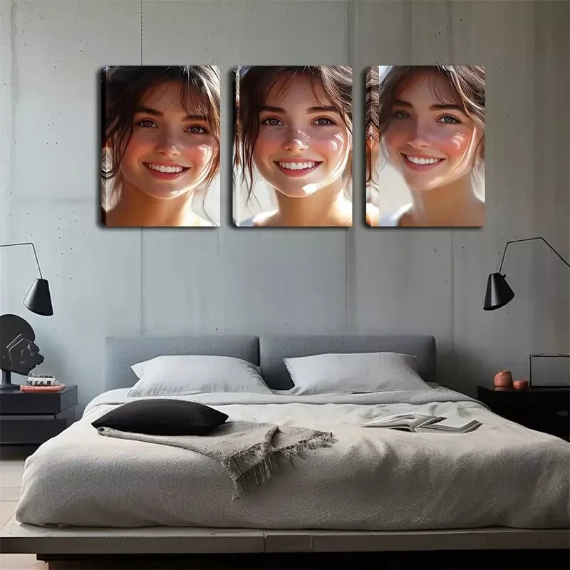 3pcs   Oil Painting Beautiful Smiling Face Wall Art Set Canvas Framed 40x60cm - High Quality Print 100% Australian Made Wall Canvas Ready to Hang