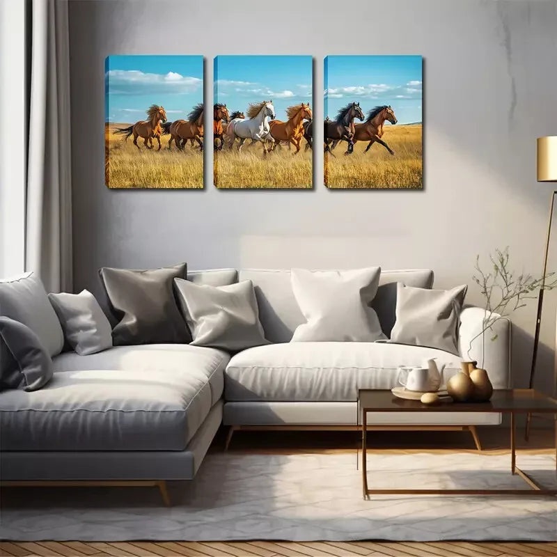 3pcs  Panel Running Horses Wall Art Set Canvas Framed 40x60cm - High Quality Print 100% Australian Made Wall Canvas Ready to Hang