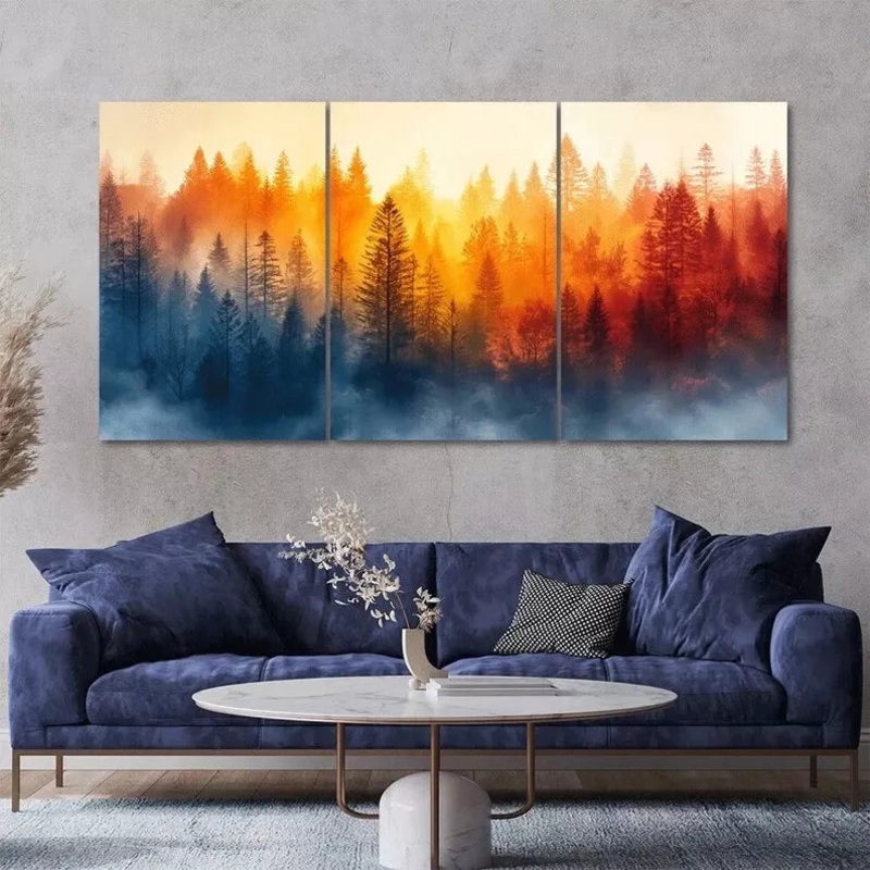 Colorful Misty Forest 3 Piece Painting Style Art Canvas Framed 40x60cm - High Quality Print 100% Australian Made Wall Canvas Ready to Hang