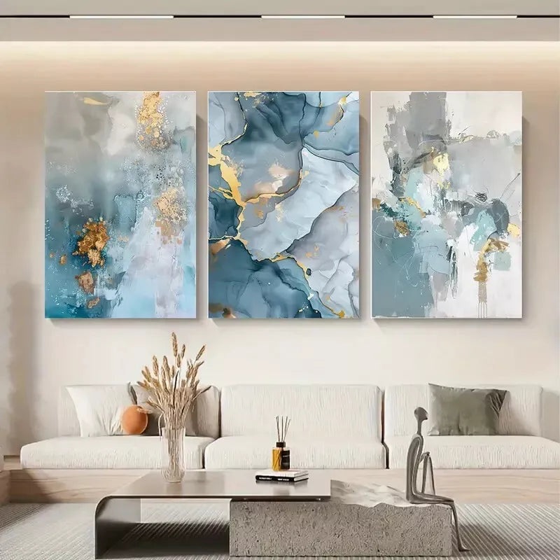 3pcs Abstract Canvas Art with Golden Wall Art Set Canvas Framed 40x60cm - High Quality Print 100% Australian Made Wall Canvas Ready to Hang