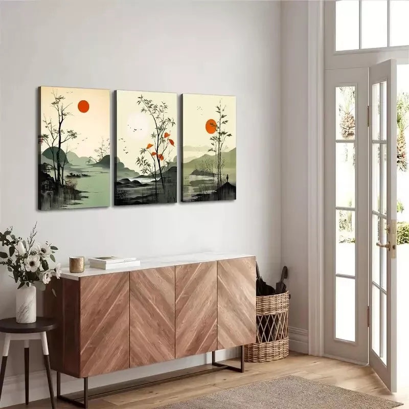3pcs Abstract Forest Landscape Canvas Framed 40x60cm - High Quality Print 100% Australian Made Wall Canvas Ready to Hang