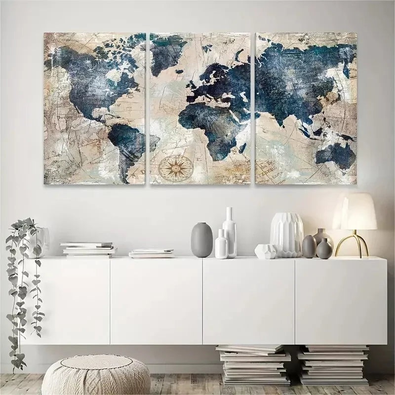 3pcs Abstract Map Decorative Modern Art Canvas Framed 40x60cm - High Quality Print 100% Australian Made Wall Canvas Ready to Hang