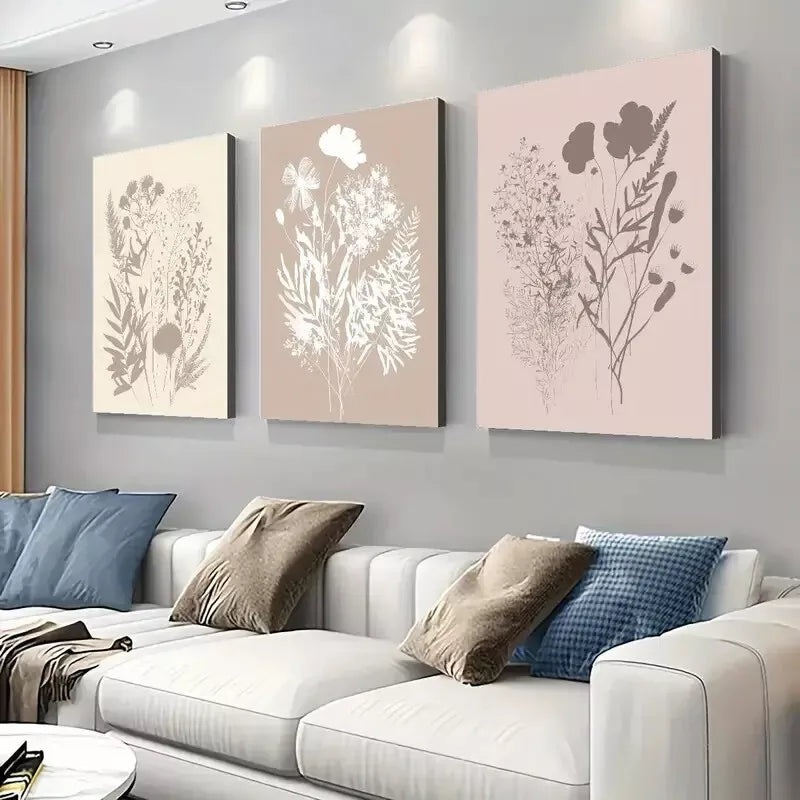 3pcs Abstract Wildflower Floral Botanical Art Canvas Framed 40x60cm - High Quality Print 100% Australian Made Wall Canvas Ready to Hang