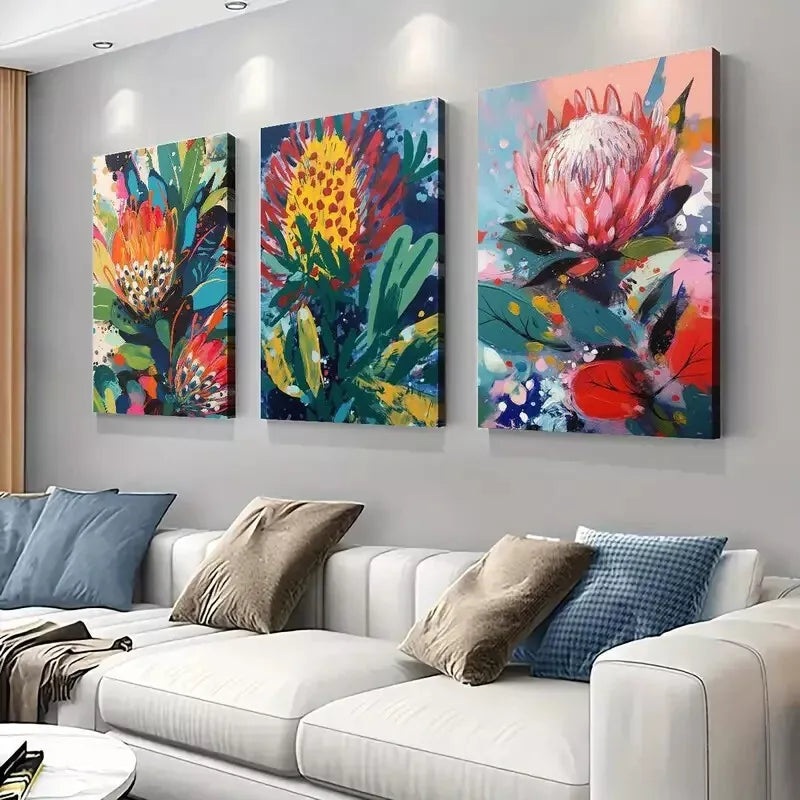 3pcs Australian Native Flora Abstract Art Canvas Framed 40x60cm - High Quality Print 100% Australian Made Wall Canvas Ready to Hang