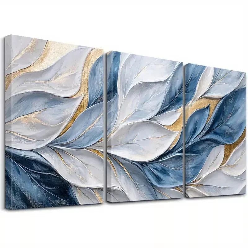 3pcs Blue And Gold Brushstrokes Paintings Wall Art Set Canvas Framed 40x60cm - High Quality Print 100% Australian Made Wall Canvas Ready to Hang