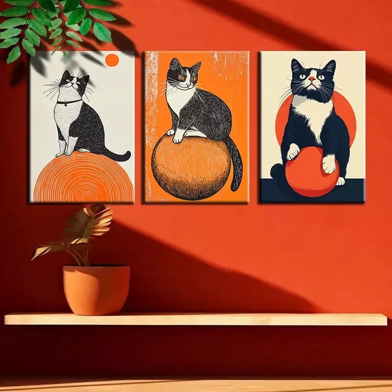 3pcs Cat and Ball Series Canvas Framed 40x60cm - High Quality Print 100% Australian Made Wall Canvas Ready to Hang