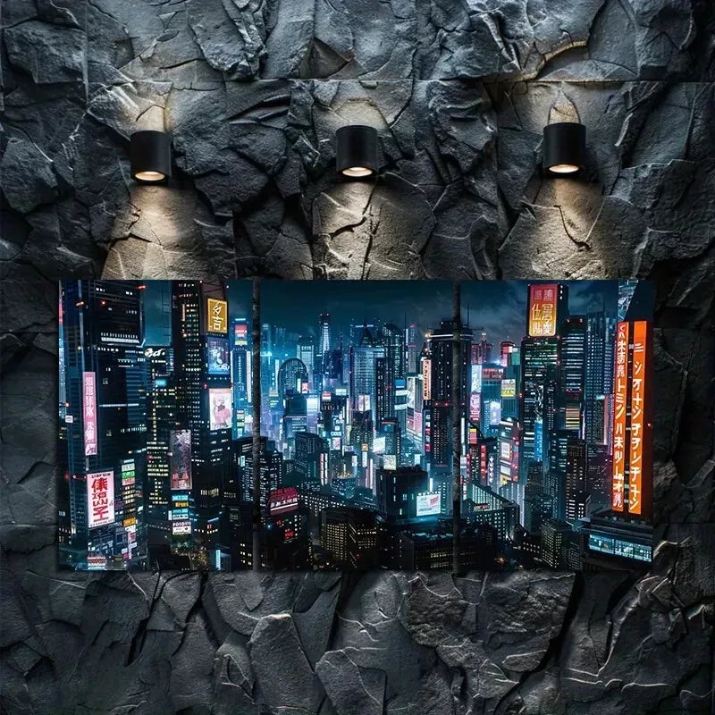 3pcs Cyberpunk City Skyline Canvas Framed 40x60cm - High Quality Print 100% Australian Made Wall Canvas Ready to Hang