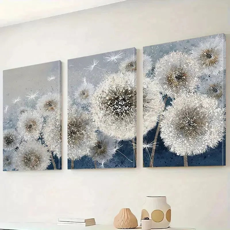 3pcs Dandelion Flower Abstract Floral Canvas Framed 40x60cm - High Quality Print 100% Australian Made Wall Canvas Ready to Hang