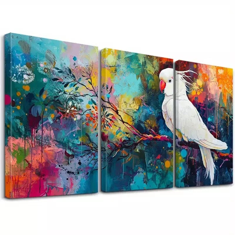 3pcs Decorative Colorful Tropical Cockatoo Wall Art Set Canvas Framed 40x60cm - High Quality Print 100% Australian Made Wall Canvas Ready to Hang