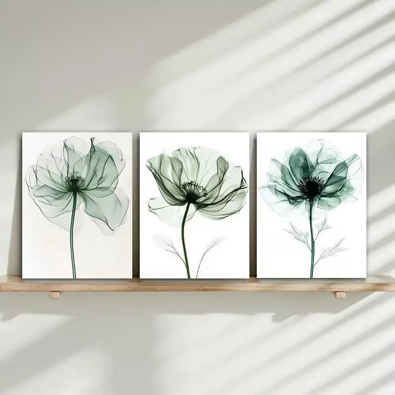3pcs Elegant Floral With Transparent Petals Canvas Framed 40x60cm - High Quality Print 100% Australian Made Wall Canvas Ready to Hang