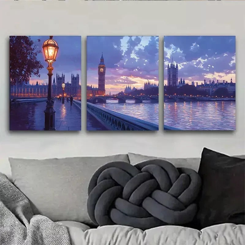 3pcs  London Big Ben and Westminster Bridge Sunset   Wall Art Set Canvas Framed 40x60cm - High Quality Print 100% Australian Made Wall Canvas Ready to Hang