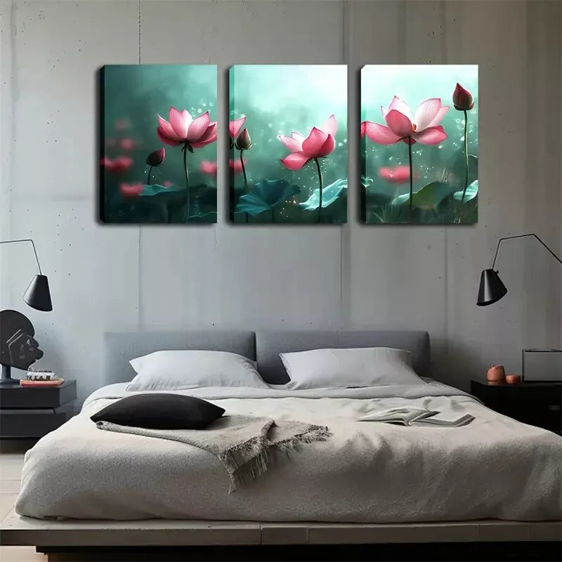 3pcs   Pink Blooming for Lotus  Wall Art Set Canvas Framed 40x60cm - High Quality Print 100% Australian Made Wall Canvas Ready to Hang