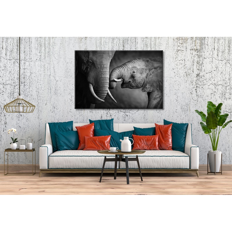 Black and white Elephants mother and child Print 100% Australian Made