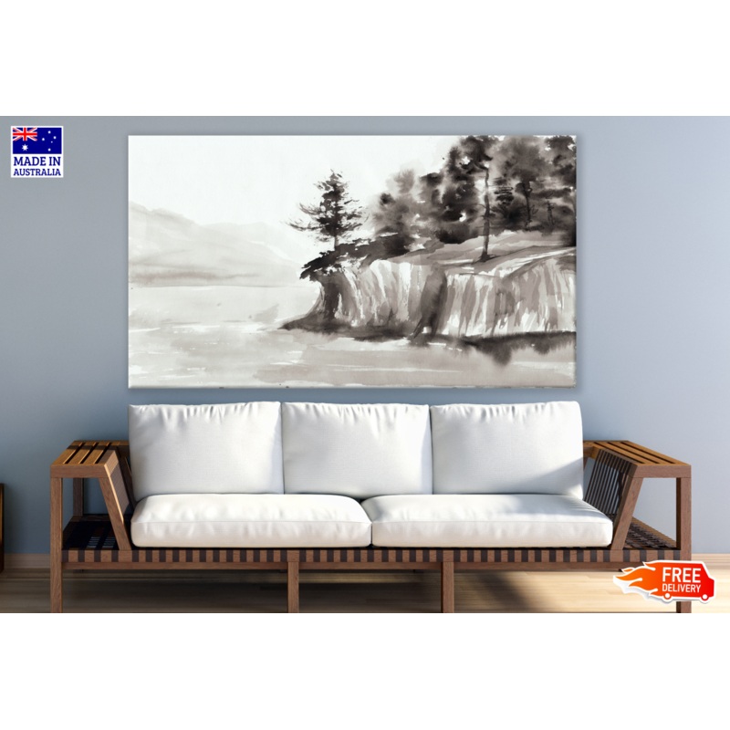 Lake and a Tree on a Cliff Painting Print 100% Australian Made