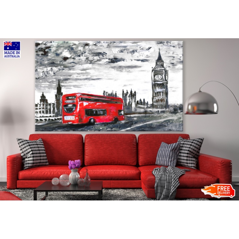 London Streets Red Bus Painting Print 100% Australian Made