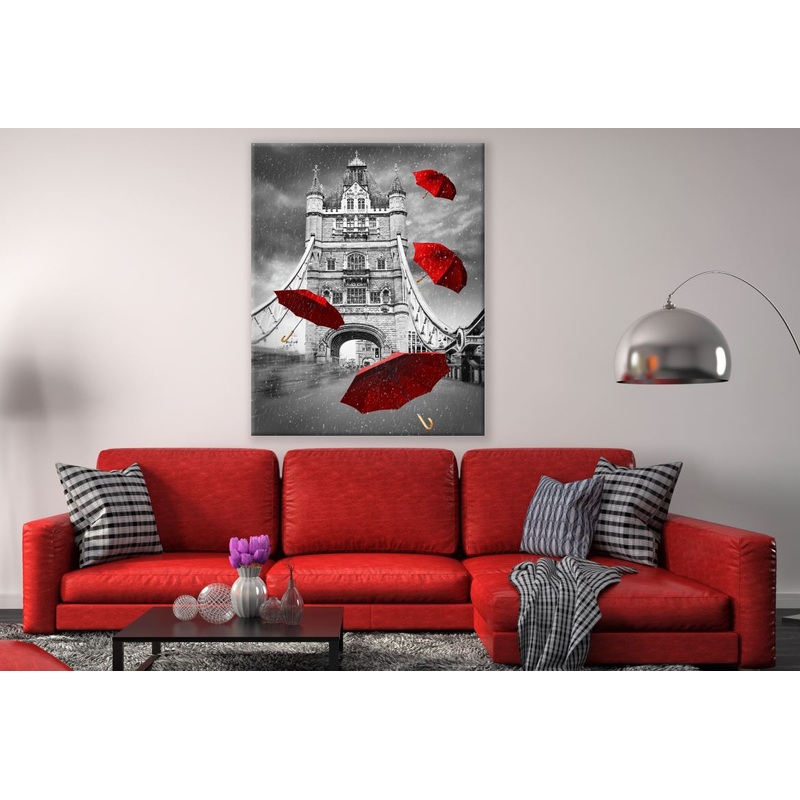 UK Tower Bridge Back & White Red Umbrellas Print 100% Australian Made