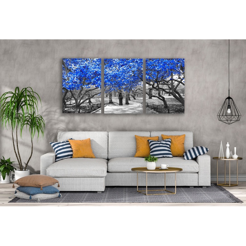 3 Set of Blue Leaves Tree Park B&W Photograph High Quality Print 100% Australian Made Wall Canvas Ready to Hang