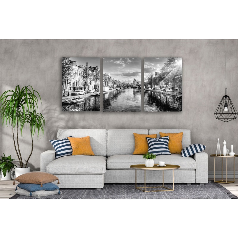 3 Set of City Canal B&W Photograph High Quality Print 100% Australian Made Wall Canvas Ready to Hang