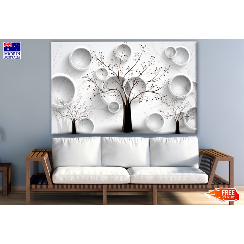 3D Trees & Circle B&W Design Print 100% Australian Made