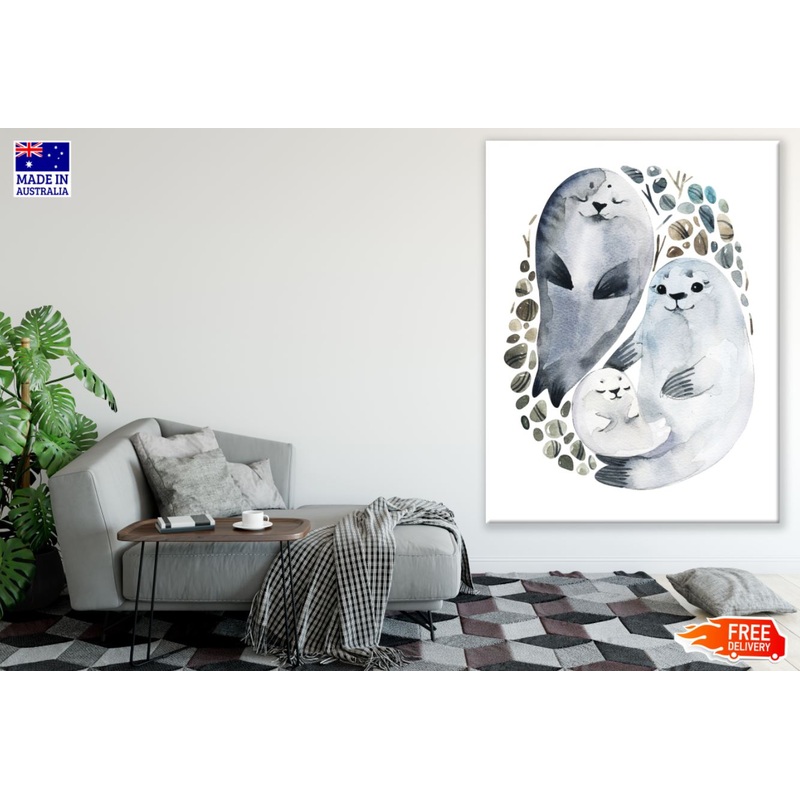 B&W Seals Watercolor Painting Print 100% Australian Made