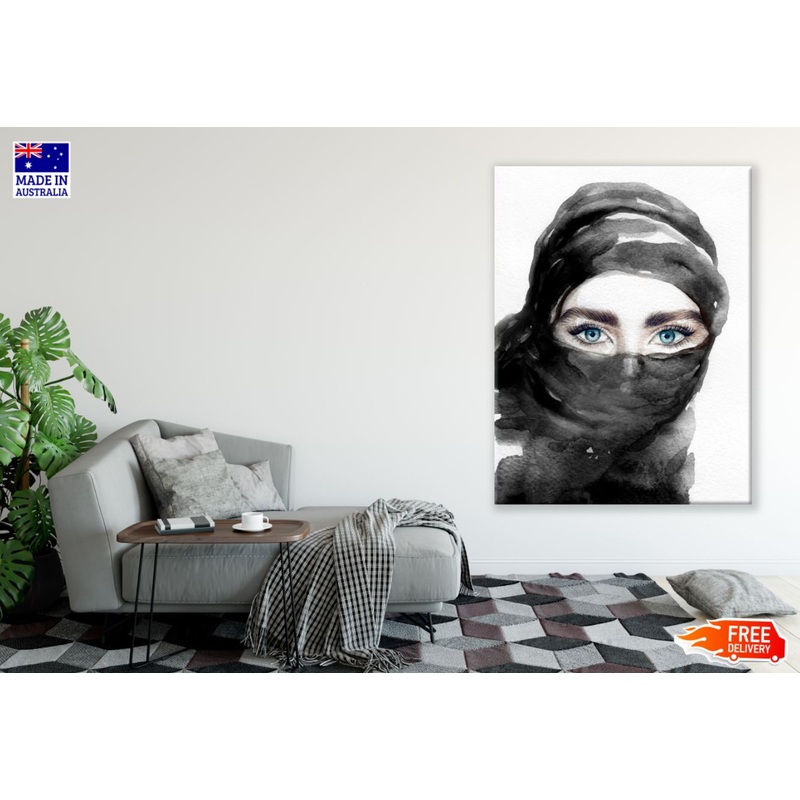 B&W Woman Portrait Watercolor Painting Print 100% Australian Made