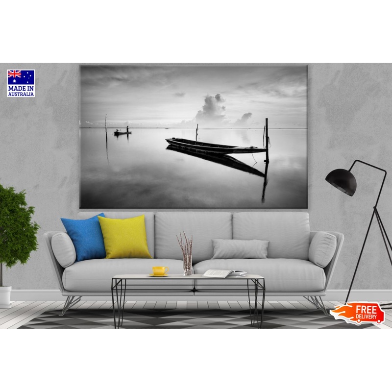 Boat on Lake B&W Photograph Print 100% Australian Made