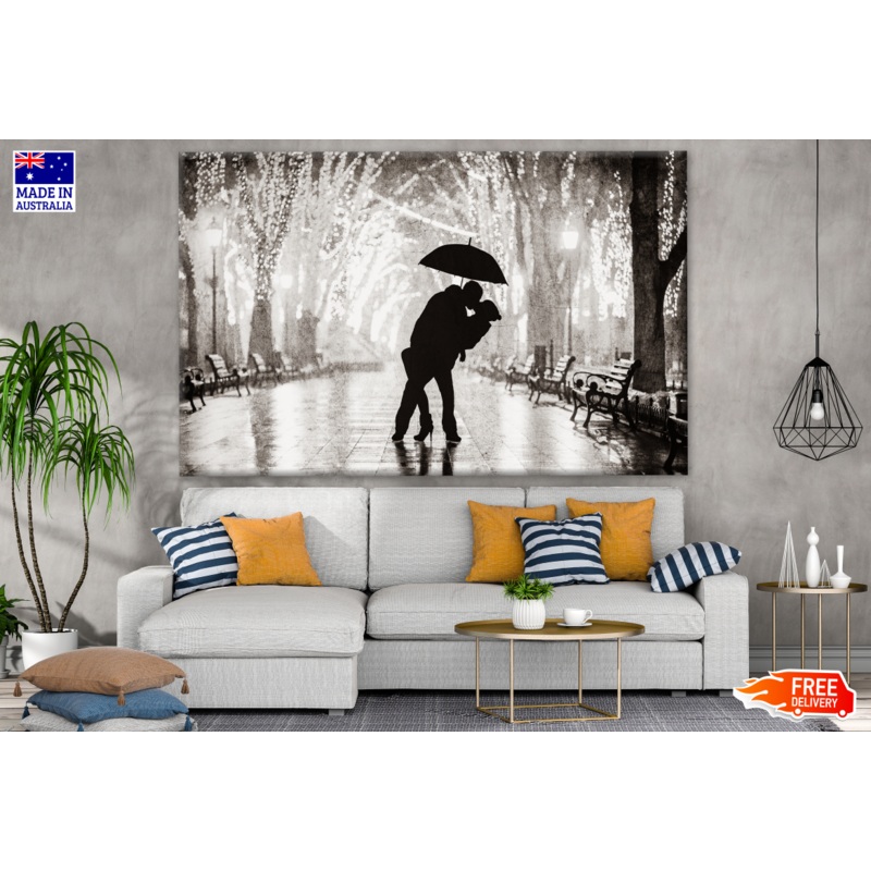Couple on Street Umbrella B&W Photograph Print 100% Australian Made