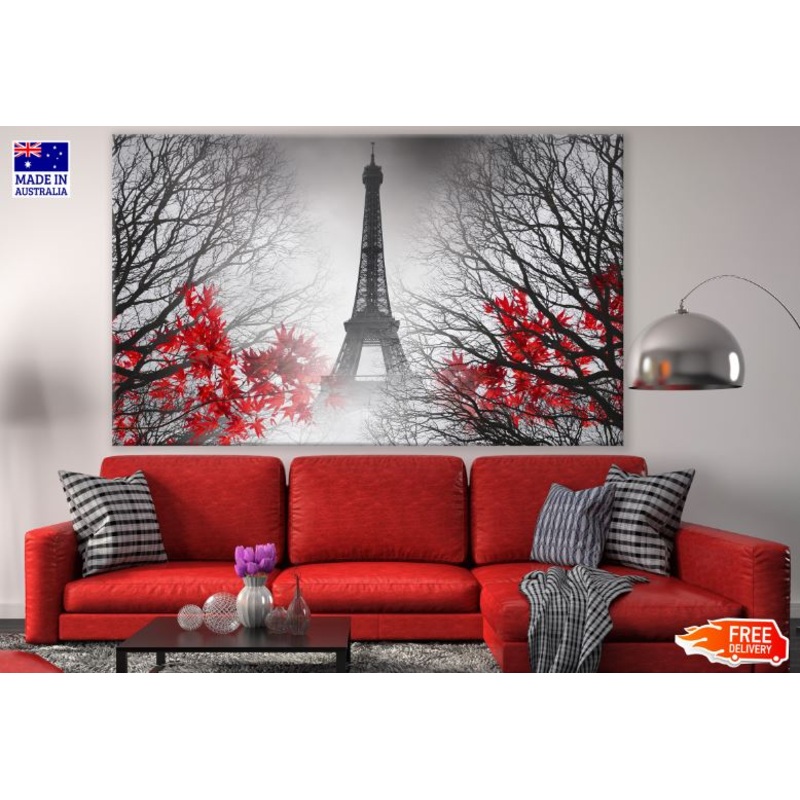 Eiffel Tower & Red Flowers Watercolor Painting Print 100% Australian Made