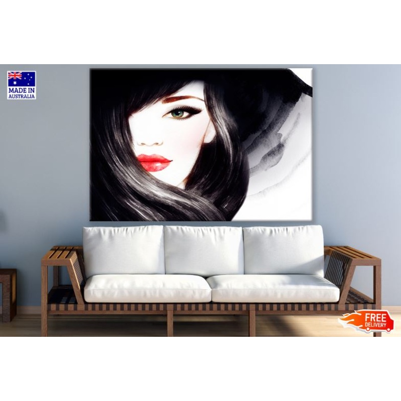 Girl Face B&W Watercolor Painting Print 100% Australian Made