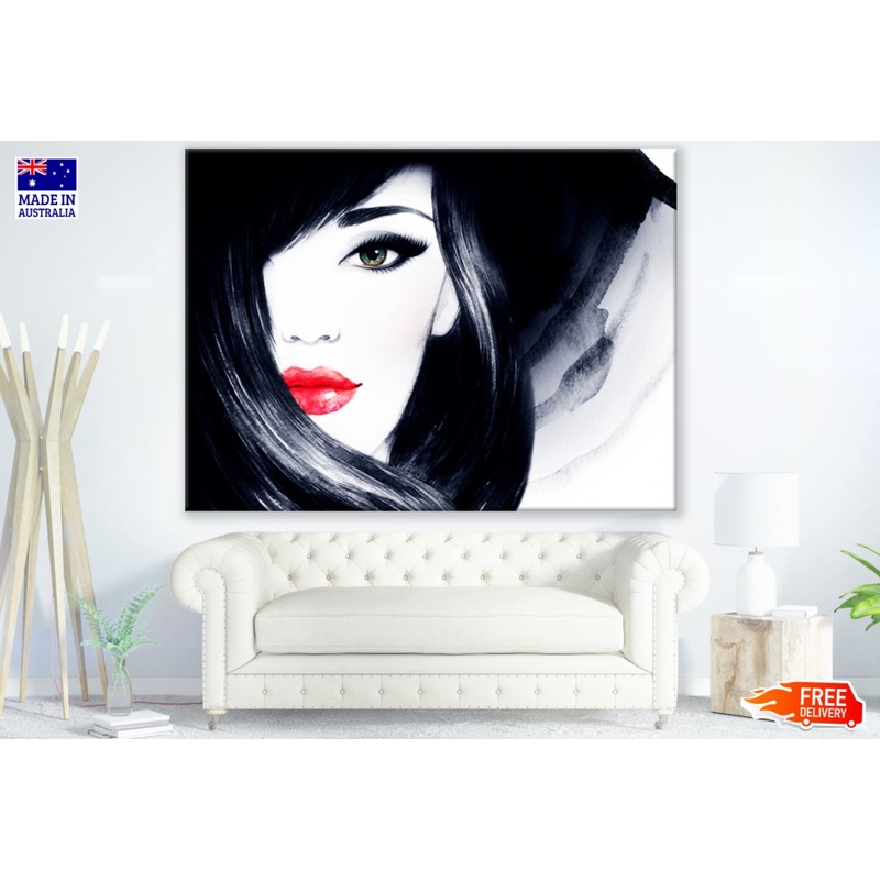 Girl Portrait Black & Red Painting Print 100% Australian Made