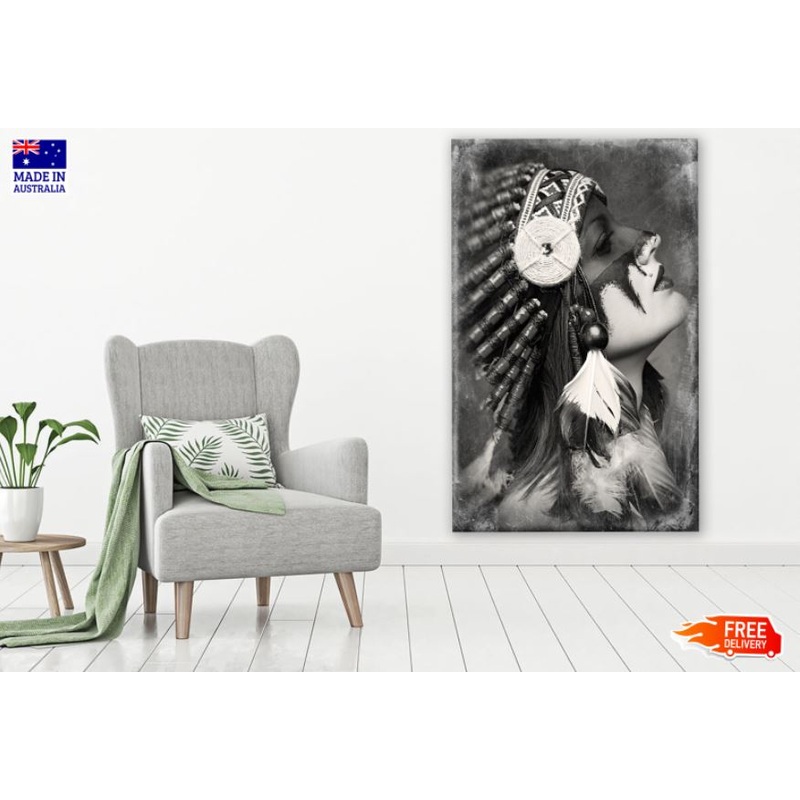 Girl with Feather Headdress B&W Photograph Print 100% Australian Made