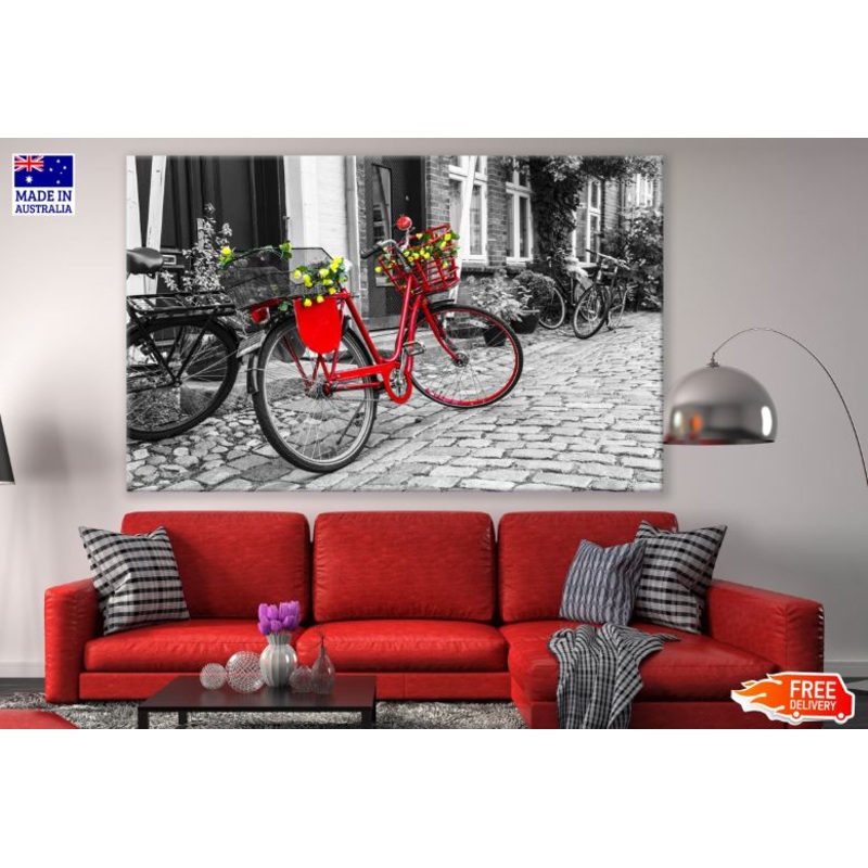 Red Bicycle & B&W Photograph Print 100% Australian Made