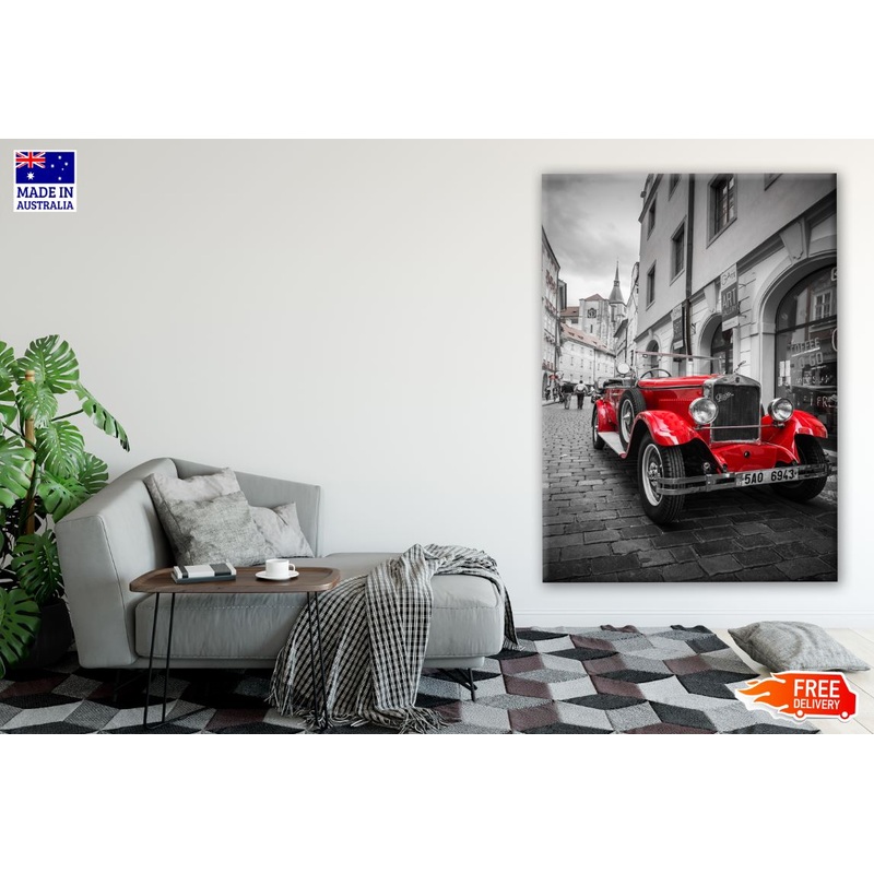 Red Car & B&W Building Photograph Print 100% Australian Made