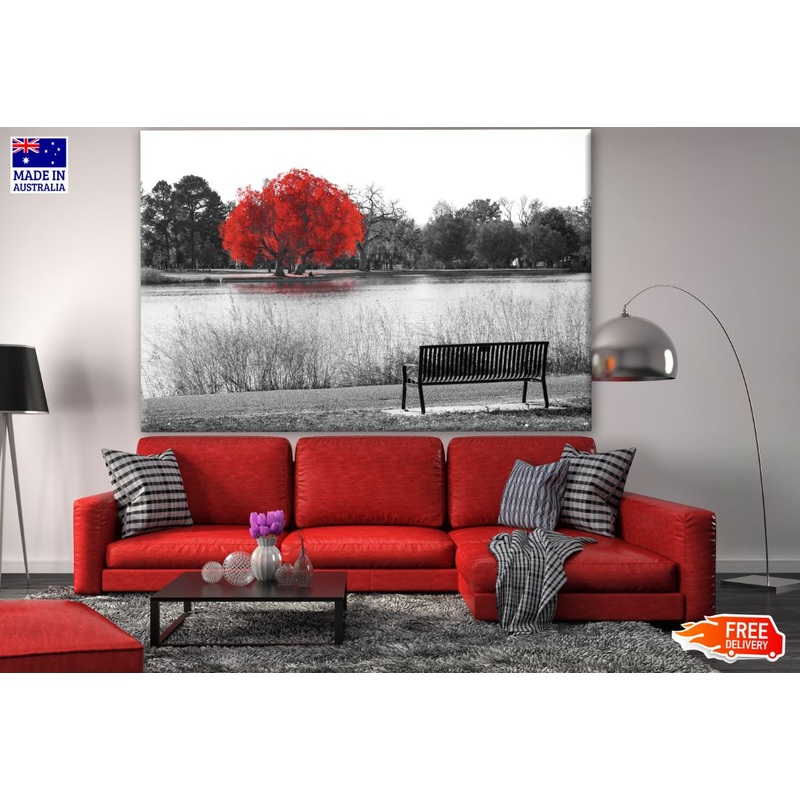 Red Leaves Tree B&W Photograph Print 100% Australian Made