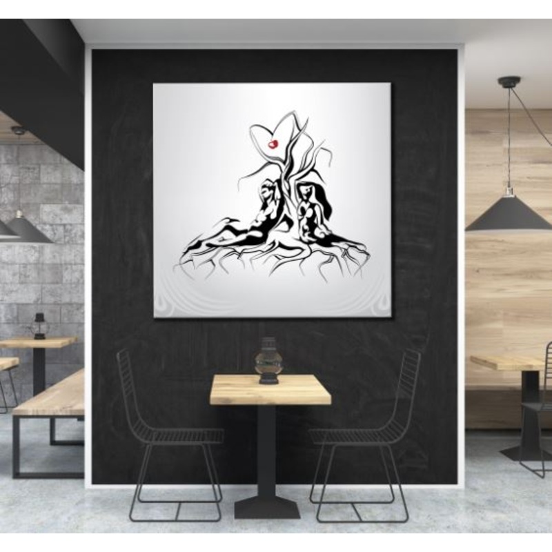 Square Canvas Adam & Eve Under Apple Tree Line Art Design High Quality Print 100% Australian Made