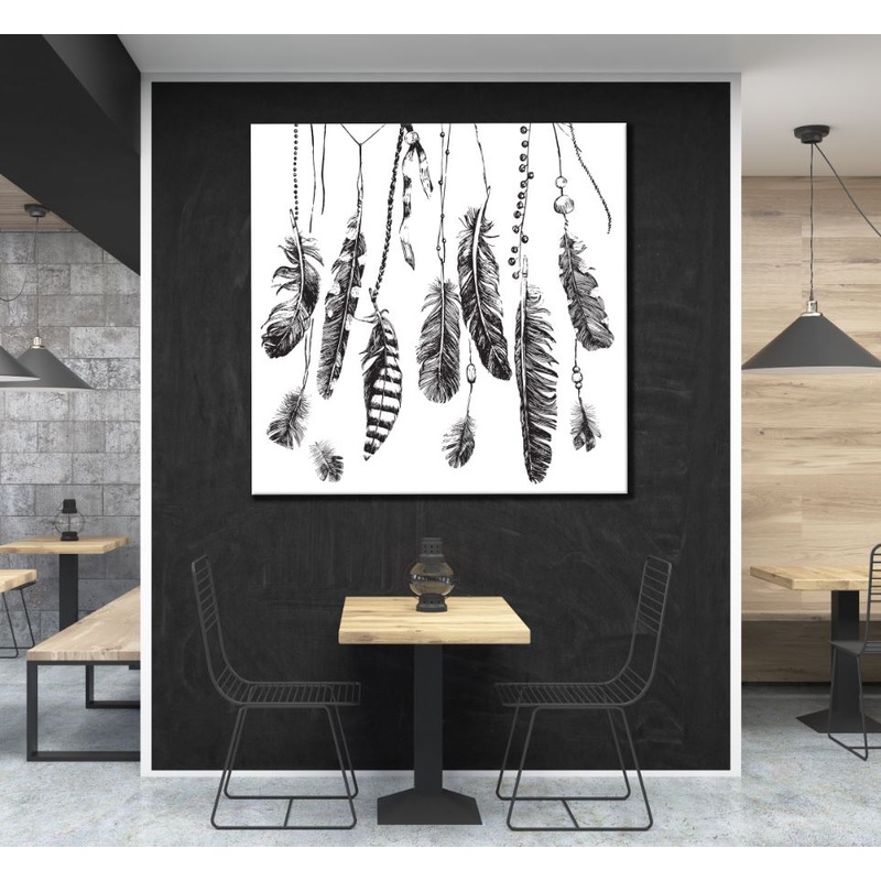 Square Canvas B&W Feather Design High Quality Print 100% Australian Made